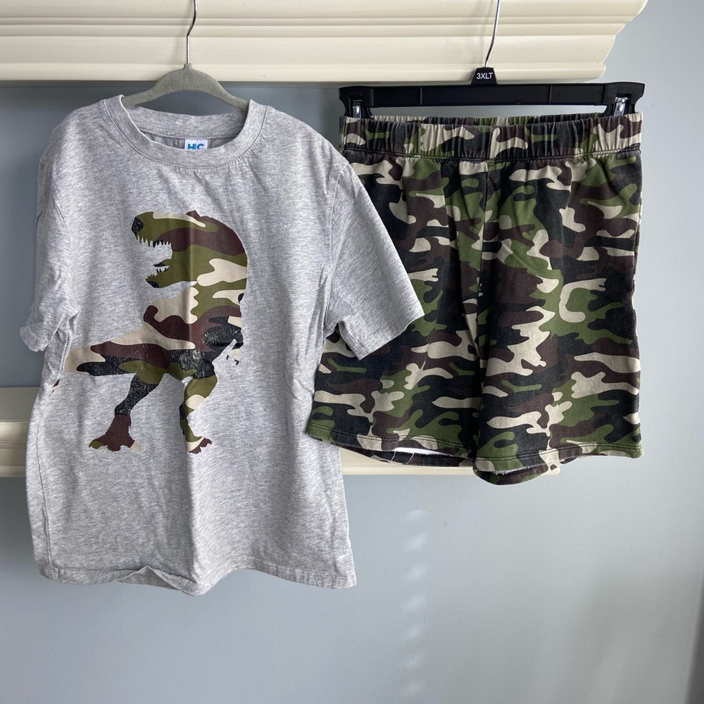 MC Gray Dinosaur T-Shirt and Camouflage Shorts Set